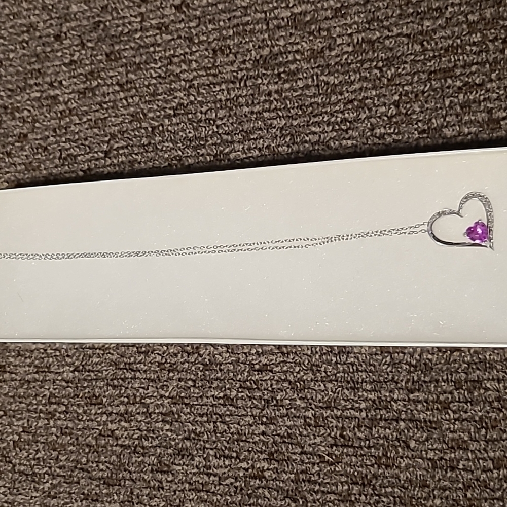 STERLING SILVER GENUINE DIAMOND LAB CREATED PINK SAPPHIRE PENDANT 18" - Picture 4 of 8